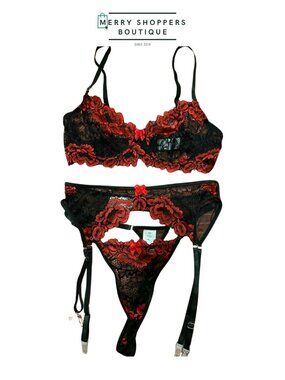 Midnight Rose 3-Piece Lace Lingerie